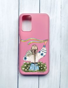 Матовий чохол на Xiaomi Redmi 9T Рожевий :: Дівчина зі стрічкою (принт 17)