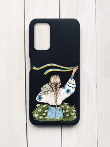 Матовий чохол на Xiaomi Redmi 9T Чорний :: Дівчина зі стрічкою (принт 17)