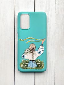 Матовий чохол на Xiaomi Redmi 9T Бірюзовий :: Дівчина зі стрічкою (принт 17)