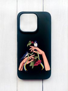 Матовий чохол на iPhone 15 Pro Чорний :: Ластівки (принт 15)