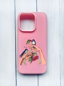 Матовий чохол на iPhone 15 Pro Рожевий :: Ластівки (принт 15)