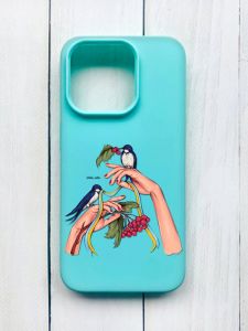 Матовий чохол на iPhone 15 Pro Бірюзовий :: Ластівки (принт 15)