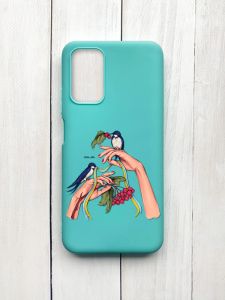 Матовий чохол на Xiaomi Redmi 9T Бірюзовий :: Ластівки (принт 15)