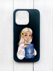 Матовий чохол на iPhone 15 Pro Чорний :: Дівчина з паспортом (принт 13)