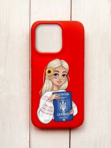 Матовий чохол на iPhone 15 Pro Червоний :: Дівчина з паспортом (принт 13)