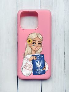 Матовий чохол на Xiaomi Redmi 12C Рожевий :: Дівчина з паспортом (принт 13)