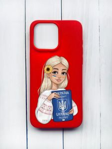 Матовий чохол на iPhone 15 Pro Max Червоний :: Дівчина з паспортом (принт 13)