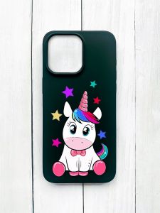 Матовий чохол на iPhone 15 Pro Max Чорний :: Єдиноріг (принт 102)