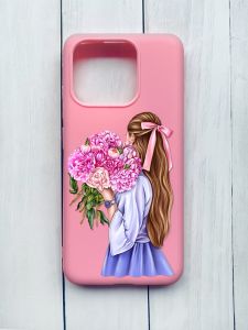 Матовий чохол на Xiaomi Redmi 12C Рожевий :: Дівчина з півоніями (принт 11)