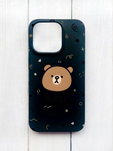 Матовий чохол на iPhone 15 Pro Чорний :: Ведмедик (принт 76)