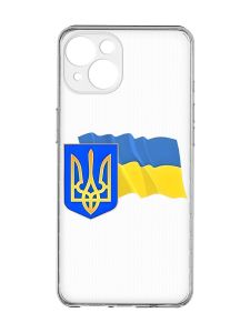 Прозорий чохол із захистом камер на iPhone 15 :: Тризуб і прапор України (принт 384)