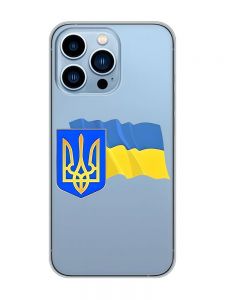 Прозорий чохол на Apple iPhone 13 Pro Max :: Тризуб і прапор України (принт 384)