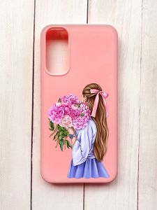 Матовий чохол на Samsung A34 5G Рожевий :: Дівчина з півоніями (принт 11)
