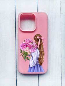 Матовий чохол на iPhone 15 Pro Рожевий :: Дівчина з півоніями (принт 11)