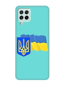 Матовий бірюзовий чохол на Samsung Galaxy M32/M22/A22 4G :: Тризуб і прапор України (принт 384)