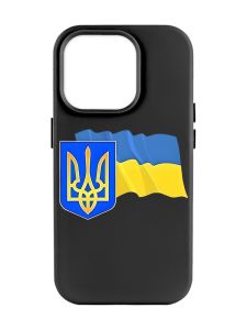 Матовий чорний чохол на Apple iPhone 14 Pro Max :: Тризуб і прапор України (принт 384)