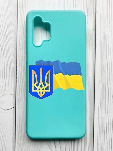 Матовий бірюзовий чохол на Samsung Galaxy A32 :: Тризуб і прапор України (принт 384)
