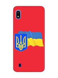 Матовий червоний чохол на Samsung Galaxy A10 (2019) A105 :: Тризуб і прапор України (принт 384)