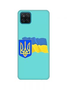 Матовий бірюзовий чохол на Samsung Galaxy A12 :: Тризуб і прапор України (принт 384)