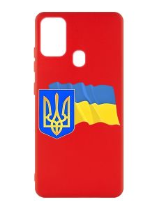 Матовий червоний чохол на Samsung Galaxy M30s/M21 :: Тризуб і прапор України (принт 384)