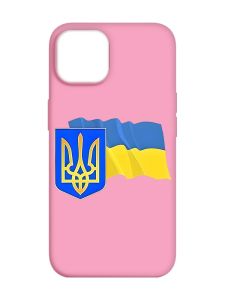 Матовий рожевий чохол на  Apple iPhone 14 :: Тризуб і прапор України (принт 384)