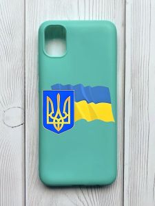 Матовий бірюзовий чохол на Samsung Galaxy A04E / A042 :: Тризуб і прапор України (принт 384)