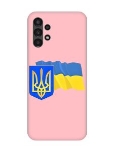 Матовий рожевий чохол на Samsung A13 4G :: Тризуб і прапор України (принт 384)
