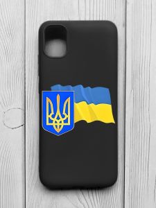 Матовий чорний чохол на Samsung Galaxy A04E/A042 :: Тризуб і прапор України (принт 384)