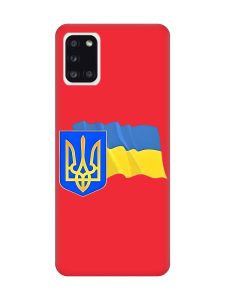Матовий червоний чохол на Samsung Galaxy A31 :: Тризуб і прапор України (принт 384)
