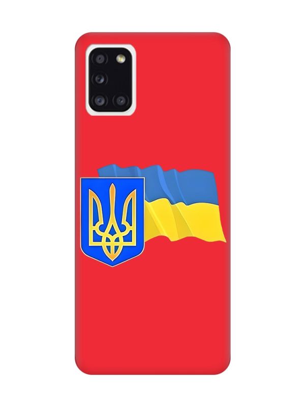 Матовий червоний чохол на Samsung Galaxy A31 :: Тризуб і прапор України (принт 384)