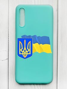 Матовий бірюзовий чохол на Samsung Galaxy A50 (2019) A505/A30s :: Тризуб і прапор України (принт 384)