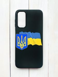 Матовий чохол на Samsung Galaxy A14 5G Чорний :: Тризуб і прапор України (принт 384)