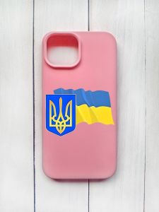 Матовий чохол на iPhone 15 Рожевий :: Тризуб і прапор України (принт 384)