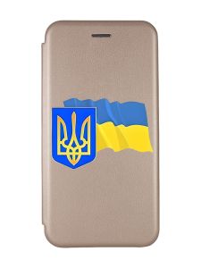 Чохол-книжка з малюнком для Xiaomi Redmi 10C Золотий :: Тризуб і прапор України (принт 384)