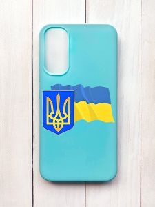 Матовий чохол на Samsung A34 5G Бірюзовий :: Тризуб і прапор України (принт 384)