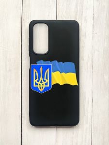 Матовий чохол на Samsung Galaxy M54 Чорний :: Тризуб і прапор України (принт 384)