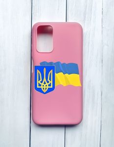 Матовий чохол на Xiaomi Redmi 9T Рожевий :: Тризуб і прапор України (принт 384)