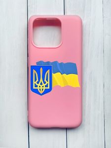 Матовий чохол на Xiaomi Redmi 12C Рожевий :: Тризуб і прапор України (принт 384)