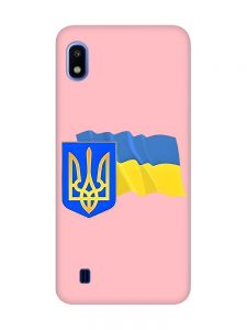 Матовий рожевий чохол на Samsung Galaxy A10 (2019) A105 :: Тризуб і прапор України (принт 384)