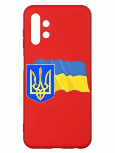 Матовий червоний чохол на Samsung A13 4G :: Тризуб і прапор України (принт 384)