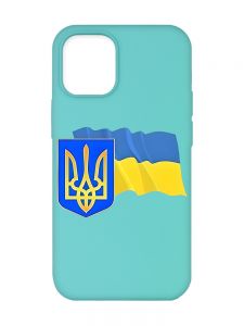 Матовий бірюзовий чохол на Apple iPhone 12/12 Pro (6.1) :: Тризуб і прапор України (принт 384)