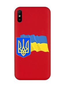 Матовий червоний чохол на Xiaomi Redmi 9A :: Тризуб і прапор України (принт 384)