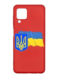 Матовий червоний чохол на Samsung Galaxy M32/A22/M22 4G :: Тризуб і прапор України (принт 384)