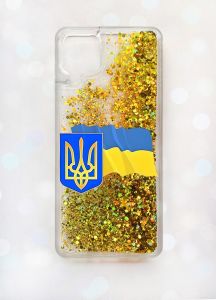 Чохол з плаваючими блискітками Samsung A12 Золотий :: Тризуб і прапор України (принт 384)