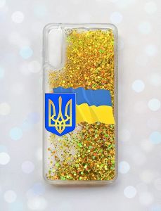 Чохол з плаваючими блискітками на Samsung Galaxy A50 (2019) A505F Золотий :: Тризуб і прапор України (принт 384)