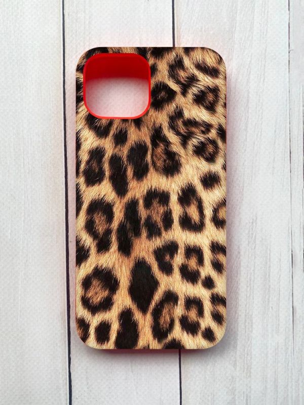 Матовий чохол на iPhone 15 Червоний :: Леопардовий дизайн (принт 383)