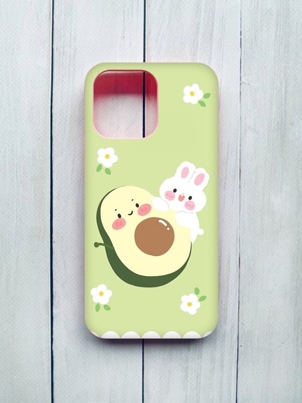 Матовий чохол з рожевими боками на iPhone 15 Pro Max :: Авокадо і зайченя (принт 311)