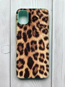 Матовий чохол з бірюзовими боками на Samsung Galaxy A04E / A042 :: Леопардовий дизайн (принт 383)