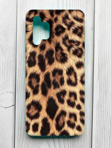 Матовий чохол з бірюзовими боками на Samsung Galaxy A32 :: Леопардовий дизайн (принт 383)
