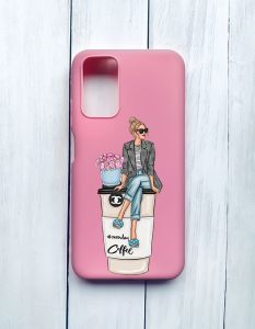 Матовий чохол на Xiaomi Redmi 9T Рожевий :: Дівчина на каві (принт 228)